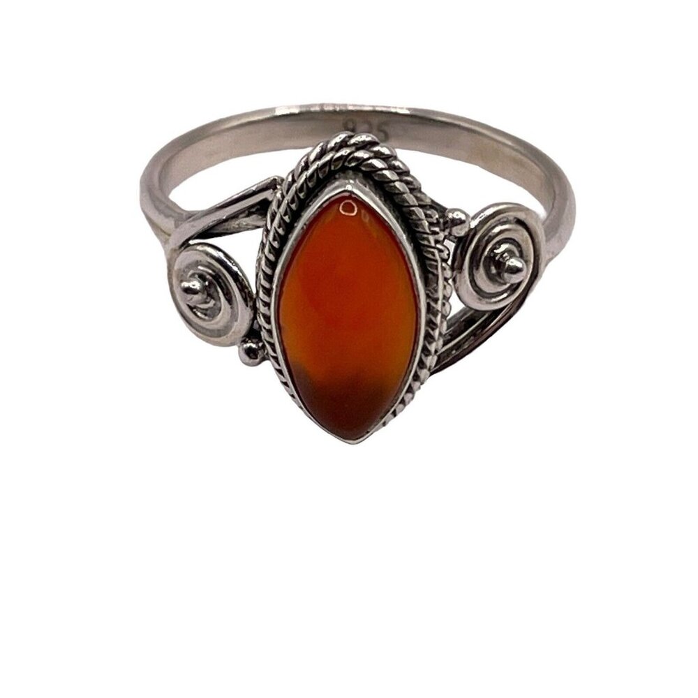 925 Sterling Silver Faux Carnelian Swirl Handmade Bezel Set Ring Jewelry Size 5